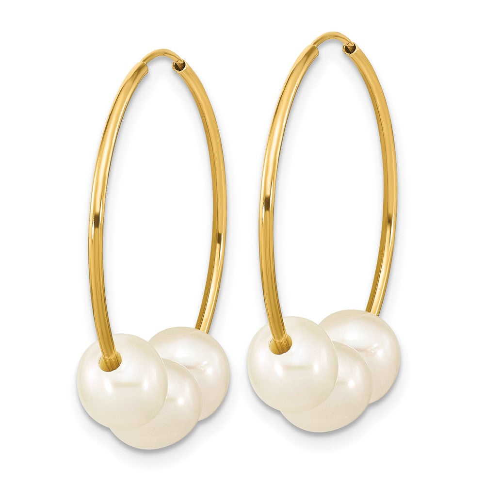 14K Yellow Gold 6 7mm White Semi Round Freshwater Cultured Pearl Infinity Hoop Earrings