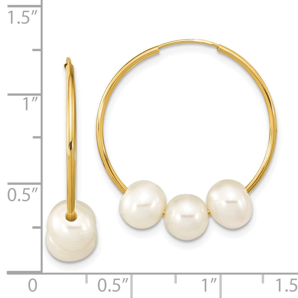 14K Yellow Gold 6 7mm White Semi Round Freshwater Cultured Pearl Infinity Hoop Earrings