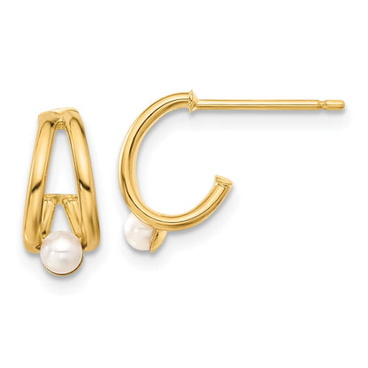 14K Yellow Gold Polished Freshwater Cultured Pearl J Hoop Earrings