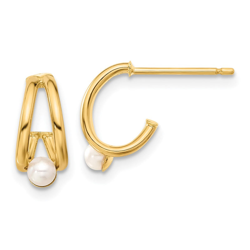 14K Yellow Gold Polished Freshwater Cultured Pearl J Hoop Earrings