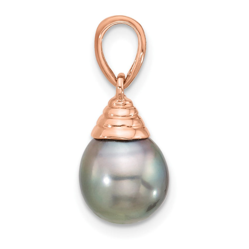 14K Rose Gold 9-10mm Teardrop Black Saltwater Tahitian Pearl Pendant