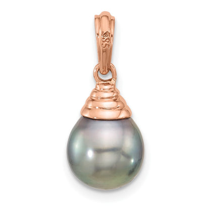 14K Rose Gold 9-10mm Teardrop Black Saltwater Tahitian Pearl Pendant