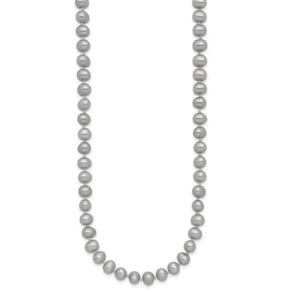 14K Yellow Gold 5-6mm Near Round Grey Fwc Pearl 16in Necklace