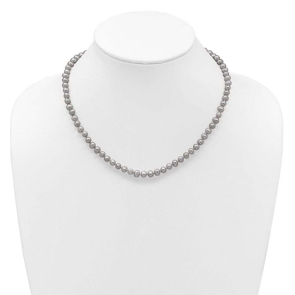 14K Yellow Gold 5-6mm Near Round Grey Fwc Pearl 16in Necklace