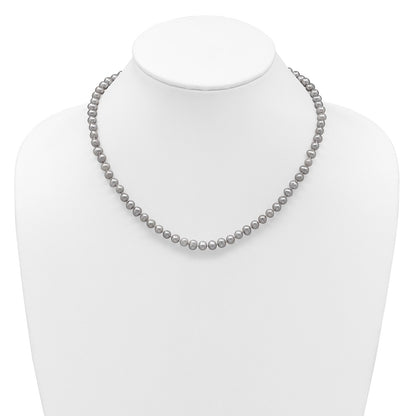 14K Yellow Gold 5-6mm Near Round Grey Fwc Pearl 16in Necklace