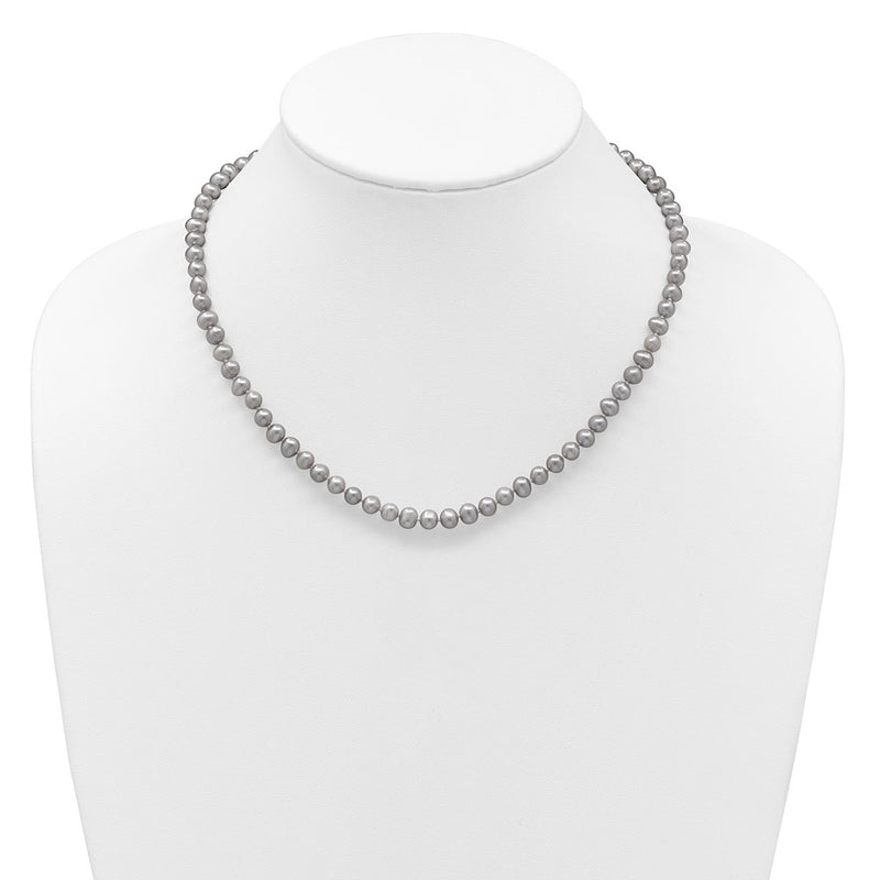 14K Yellow Gold 5-6mm Near Round Grey Fwc Pearl 16in Necklace
