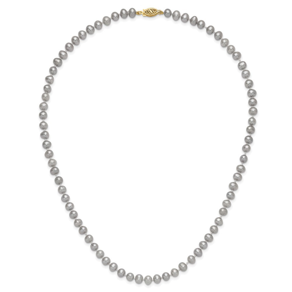 14K Yellow Gold 5-6mm Near Round Grey Fwc Pearl 16in Necklace