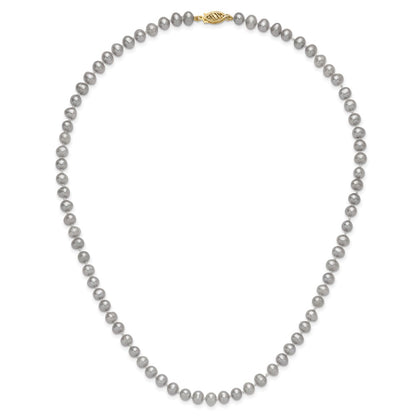 14K Yellow Gold 5-6mm Near Round Grey Fwc Pearl 16in Necklace