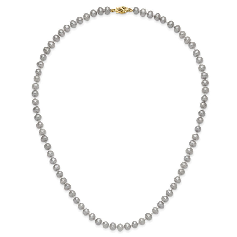 14K Yellow Gold 5-6mm Near Round Grey Fwc Pearl 16in Necklace