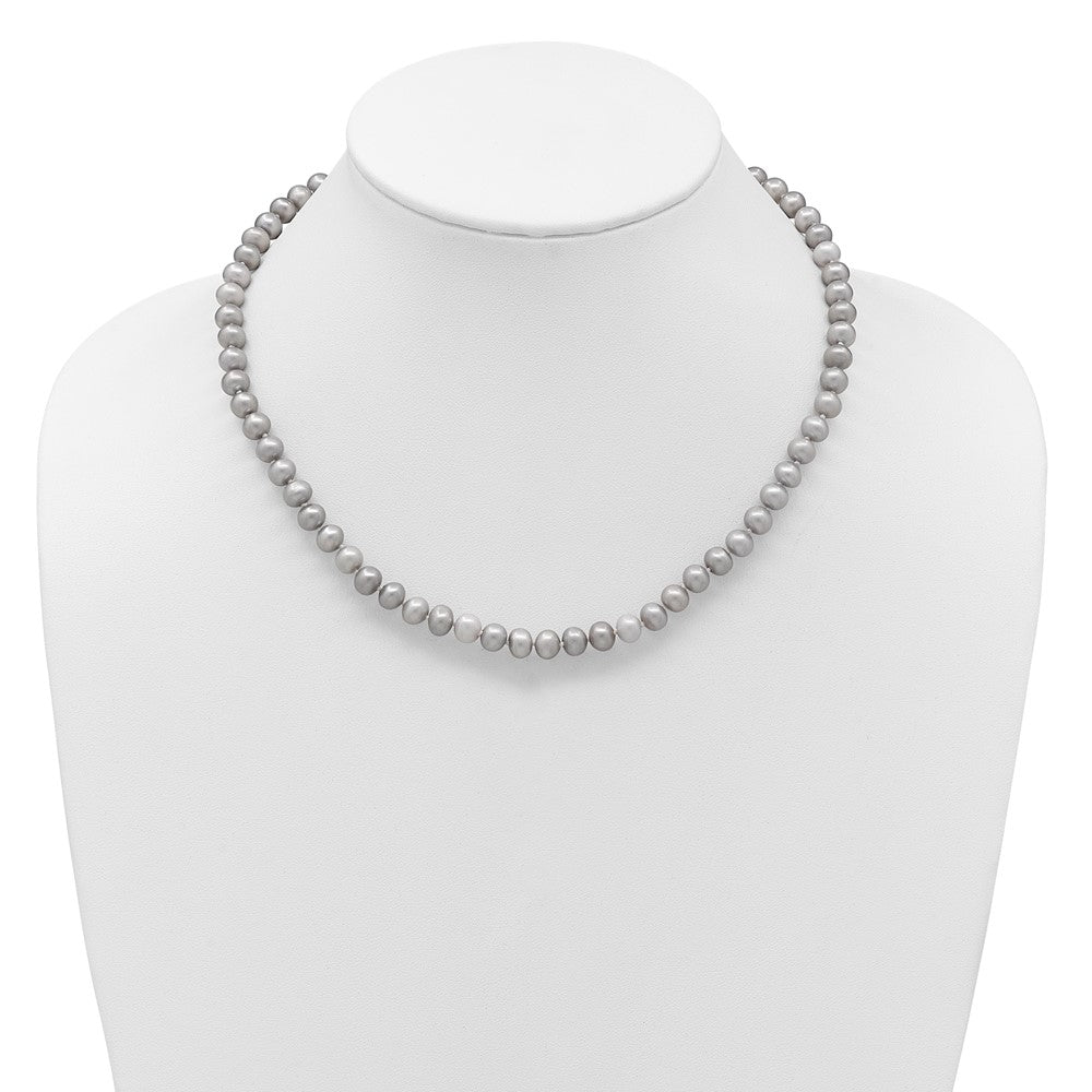 14K Yellow Gold 6-7mm Near Round Grey Fwc Pearl 16in Necklace