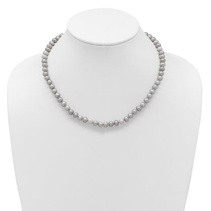 14K Yellow Gold 6-7mm Near Round Grey Fwc Pearl 16in Necklace