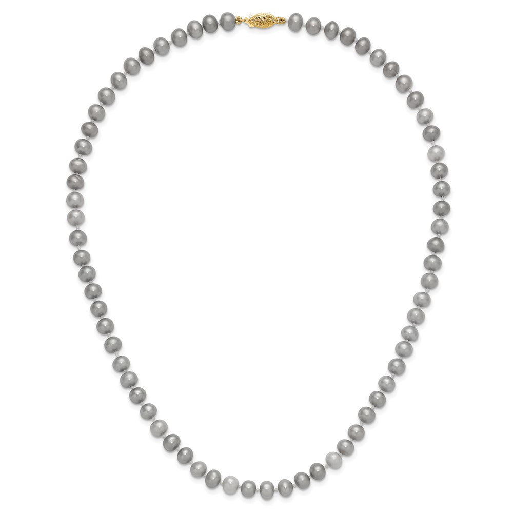 14K Yellow Gold 6-7mm Near Round Grey Fwc Pearl 16in Necklace