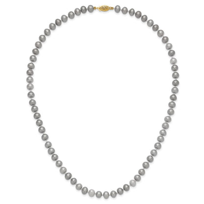 14K Yellow Gold 6-7mm Near Round Grey Fwc Pearl 16in Necklace