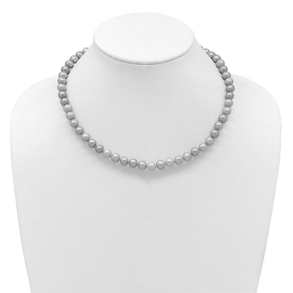 14K Yellow Gold 7-8mm Near Round Grey Fwc Pearl 16in Necklace
