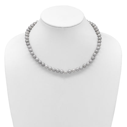 14K Yellow Gold 7-8mm Near Round Grey Fwc Pearl 16in Necklace
