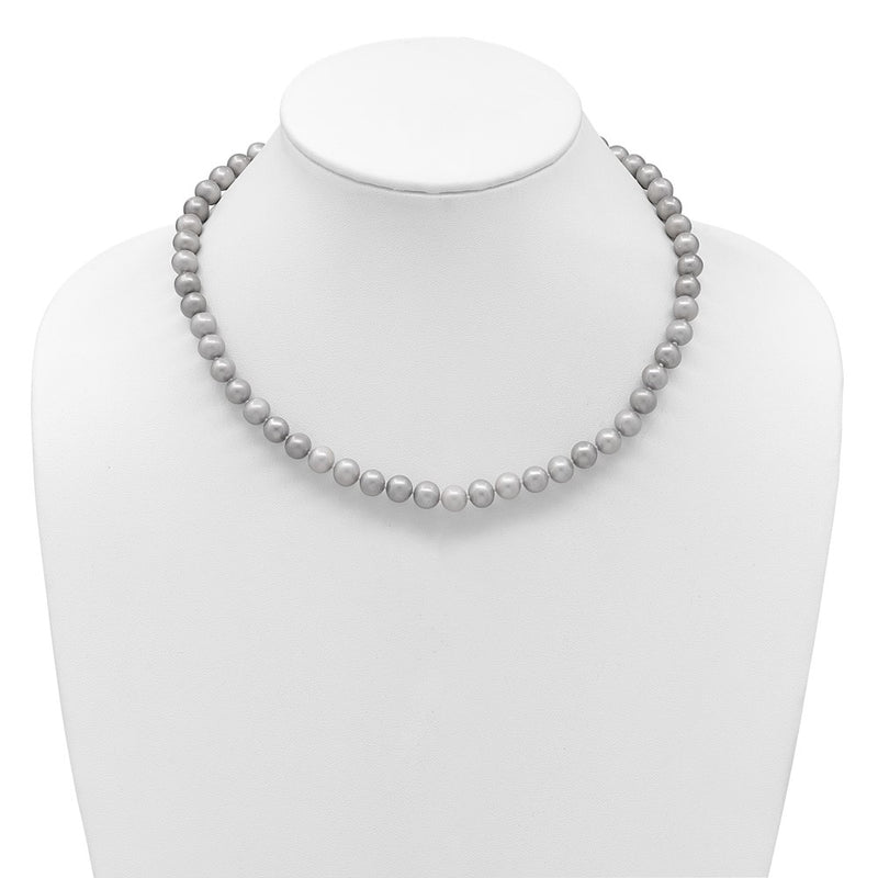 14K Yellow Gold 7-8mm Near Round Grey Fwc Pearl 16in Necklace