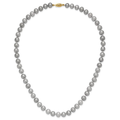 14K Yellow Gold 7-8mm Near Round Grey Fwc Pearl 16in Necklace