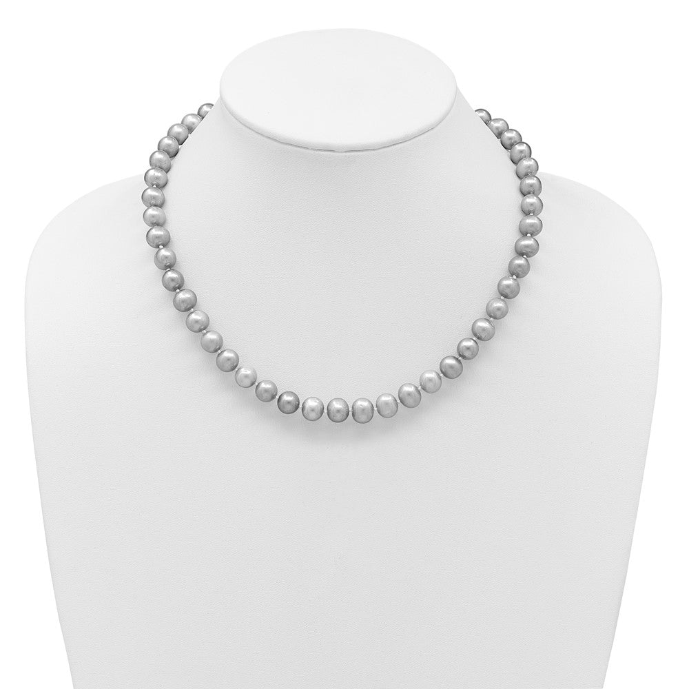 14K Yellow Gold 8-9mm Near Round Grey Fwc Pearl 16in Necklace