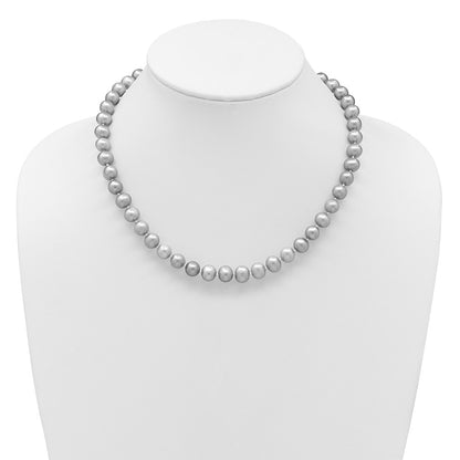 14K Yellow Gold 8-9mm Near Round Grey Fwc Pearl 16in Necklace