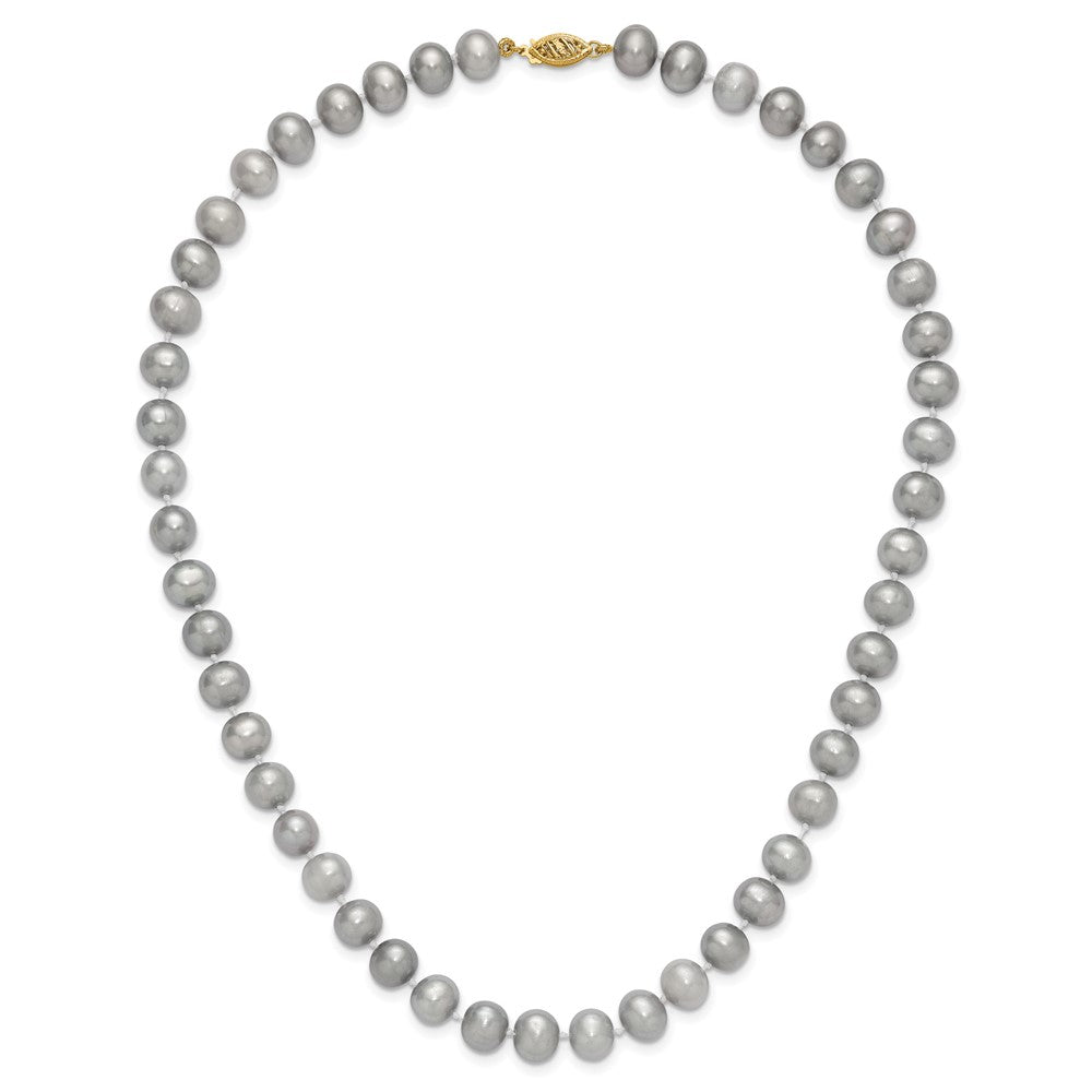 14K Yellow Gold 8-9mm Near Round Grey Fwc Pearl 16in Necklace
