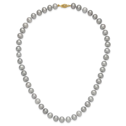 14K Yellow Gold 8-9mm Near Round Grey Fwc Pearl 16in Necklace