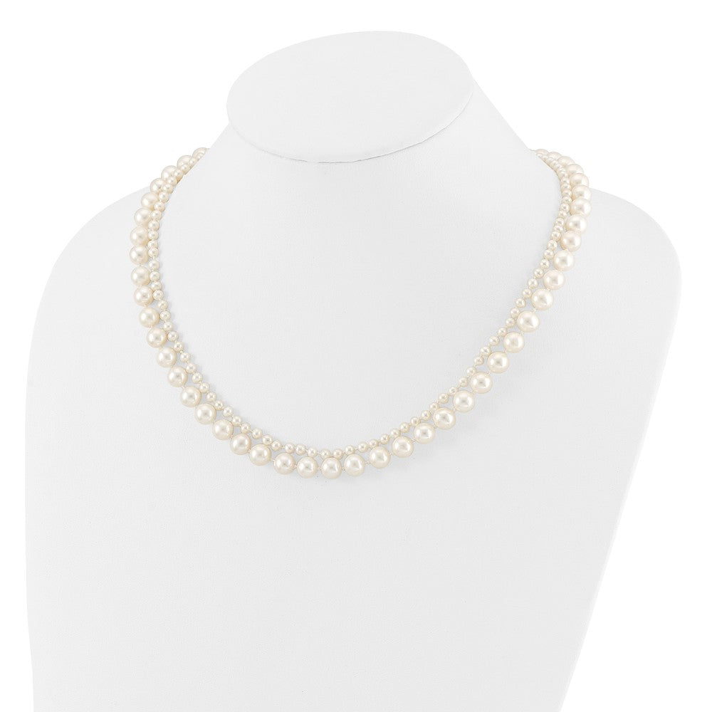 14K Yellow Gold 3-4mm and 7-8mm White Fwc Pearl 18in 2-Strand Necklace