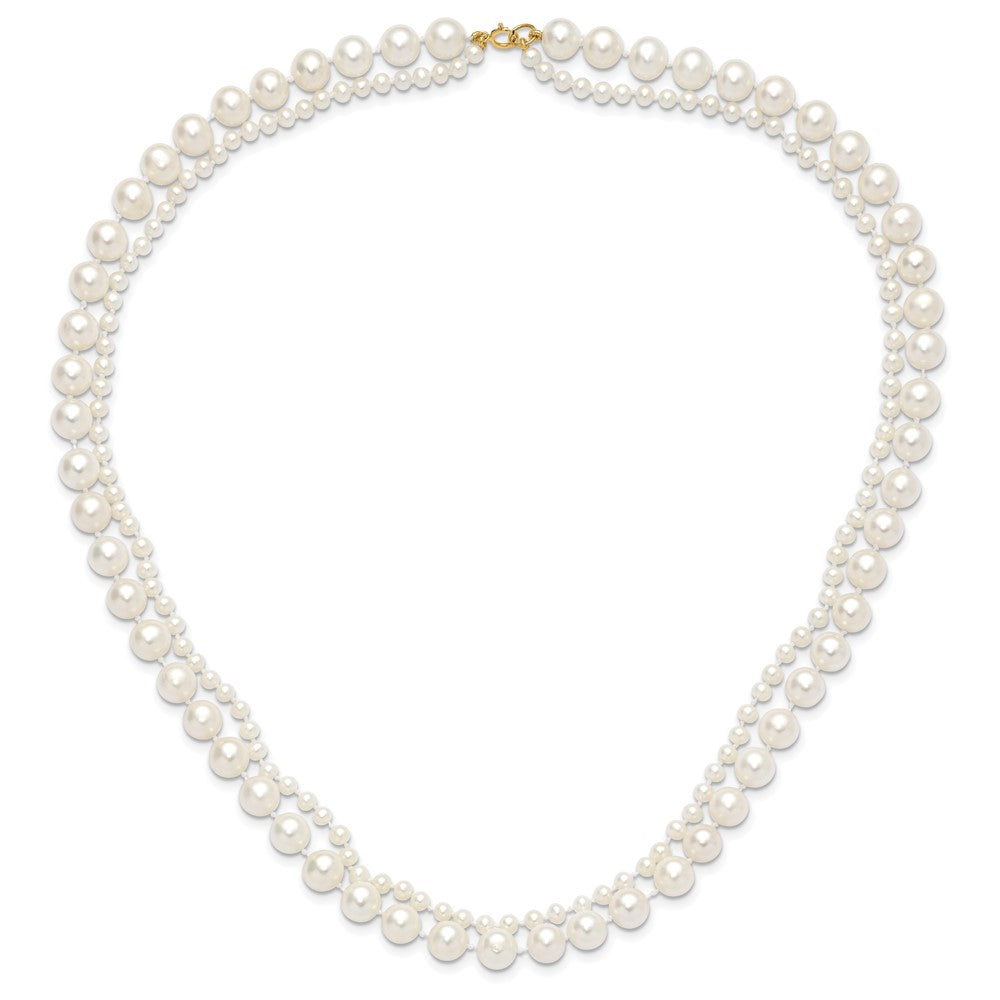 14K Yellow Gold 3-4mm and 7-8mm White Fwc Pearl 18in 2-Strand Necklace