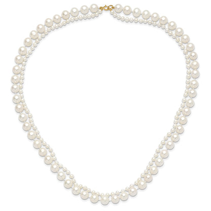 14K Yellow Gold 3-4mm and 7-8mm White Fwc Pearl 18in 2-Strand Necklace
