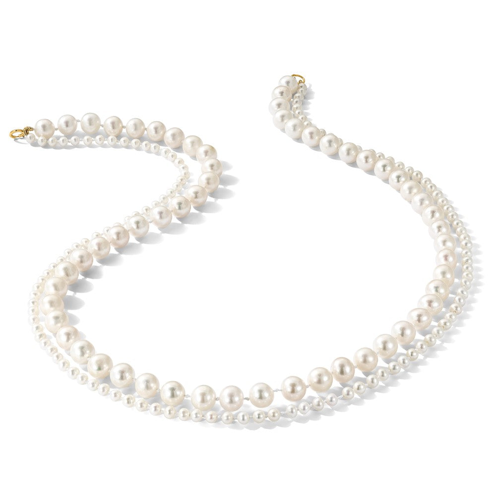 14K Yellow Gold 3-4mm and 7-8mm White Fwc Pearl 18in 2-Strand Necklace