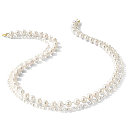 14K Yellow Gold 3-4mm and 7-8mm White Fwc Pearl 18in 2-Strand Necklace