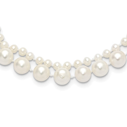 14K Yellow Gold 3-4mm and 7-8mm White Fwc Pearl 18in 2-Strand Necklace