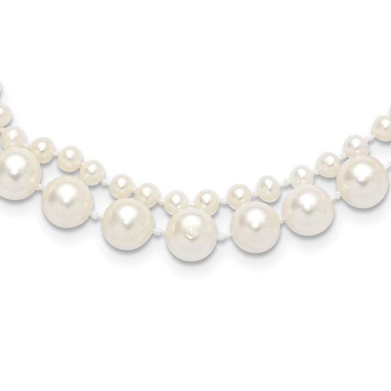 14K Yellow Gold 3-4mm and 7-8mm White Fwc Pearl 18in 2-Strand Necklace