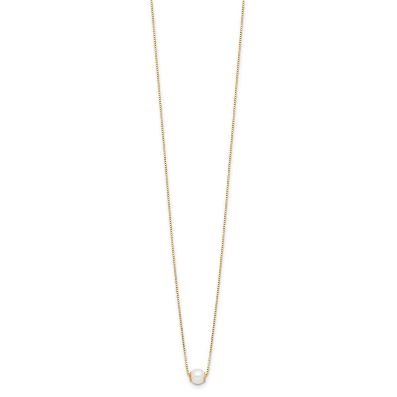 14K Yellow Gold 4-5mm Round White Freshwater Cultured Pearl 18in Necklace