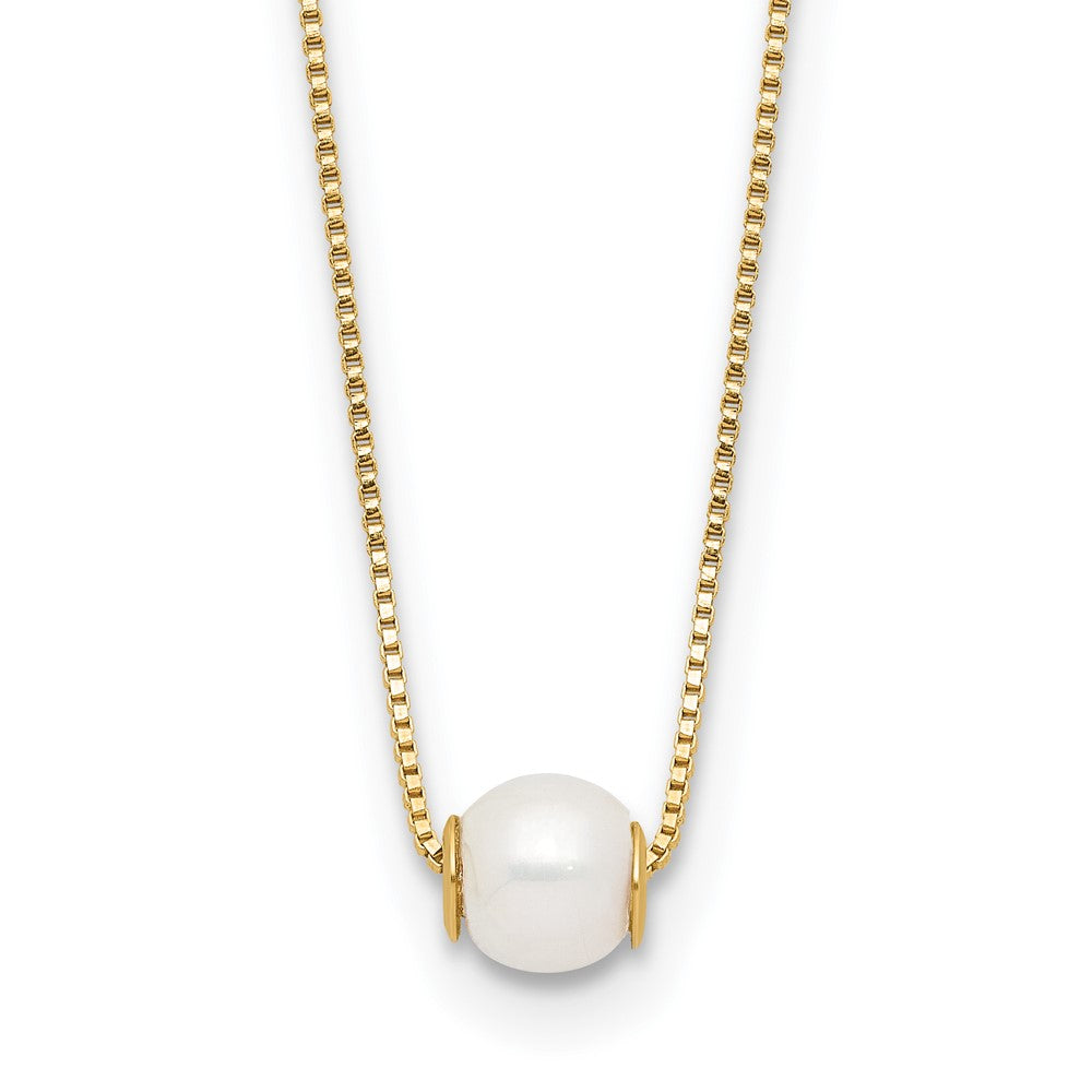 14K Yellow Gold 4-5mm Round White Freshwater Cultured Pearl 18in Necklace