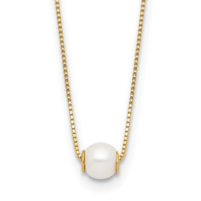 14K Yellow Gold 4-5mm Round White Freshwater Cultured Pearl 18in Necklace