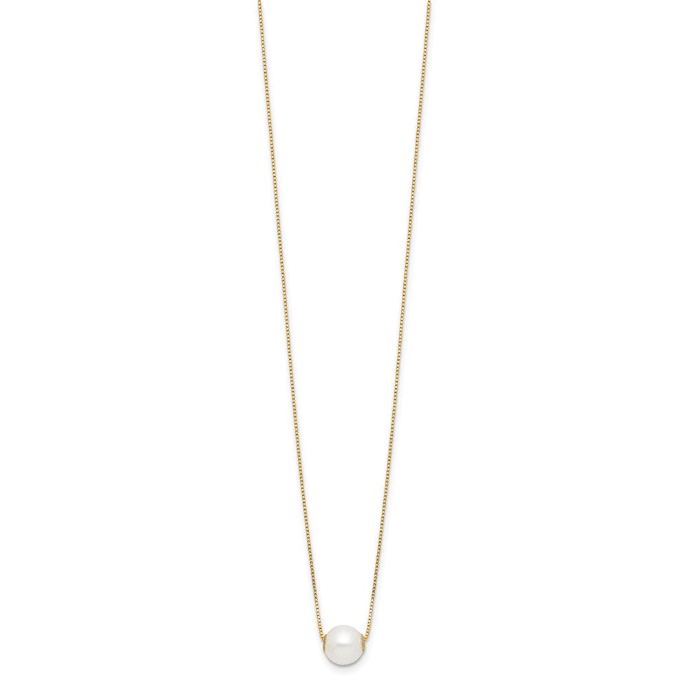 14K Yellow Gold 7-8mm Round White Freshwater Cultured Pearl 18in Necklace