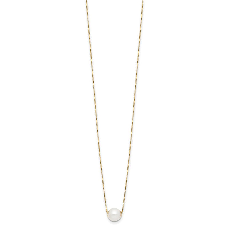 14K Yellow Gold 7-8mm Round White Freshwater Cultured Pearl 18in Necklace