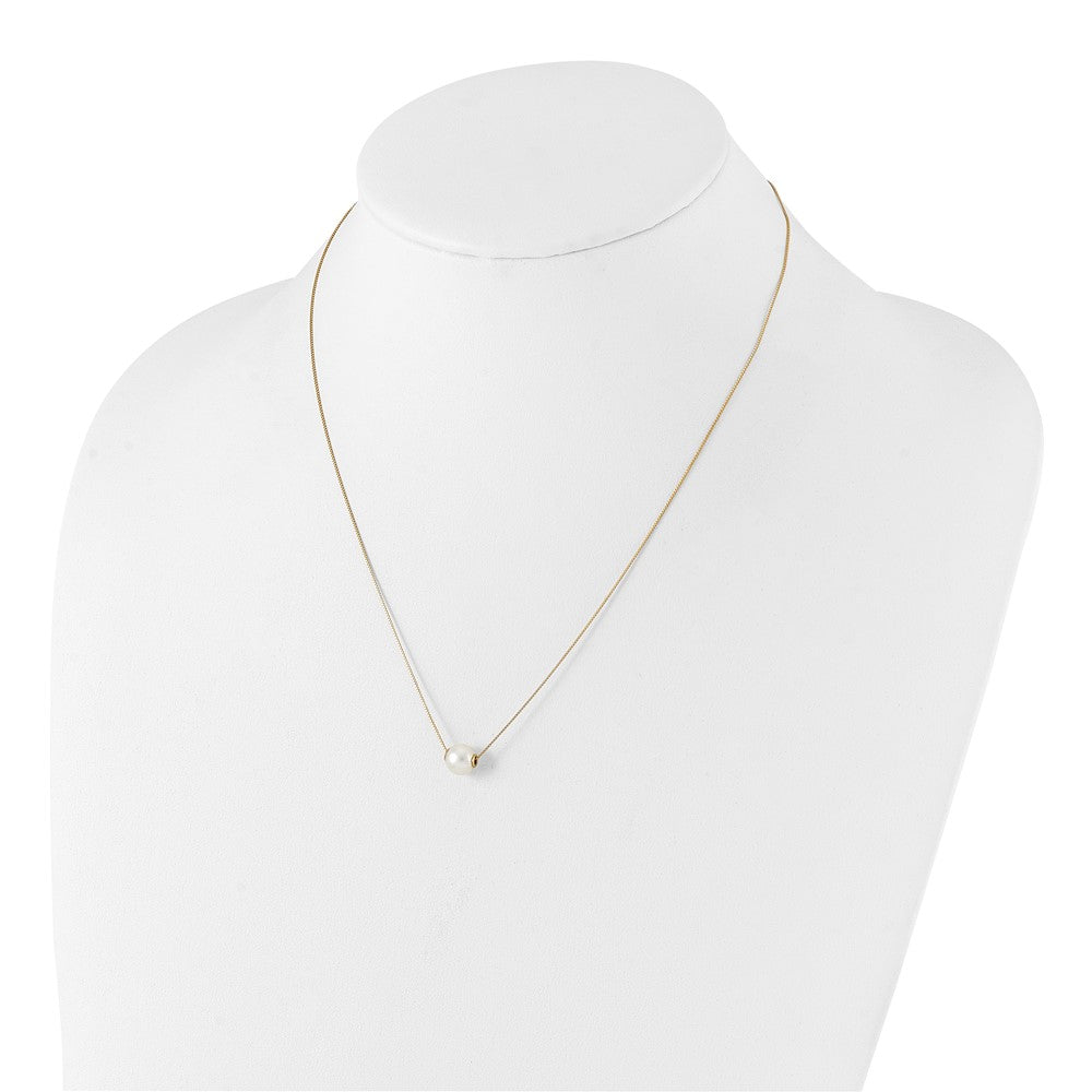 14K Yellow Gold 7-8mm Round White Freshwater Cultured Pearl 18in Necklace