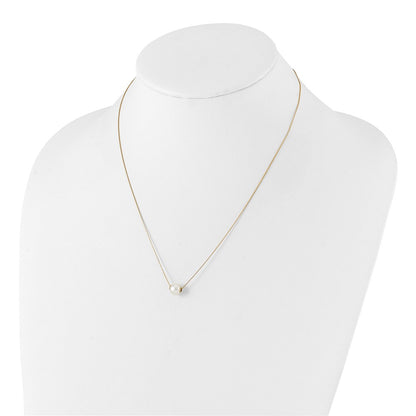 14K Yellow Gold 7-8mm Round White Freshwater Cultured Pearl 18in Necklace