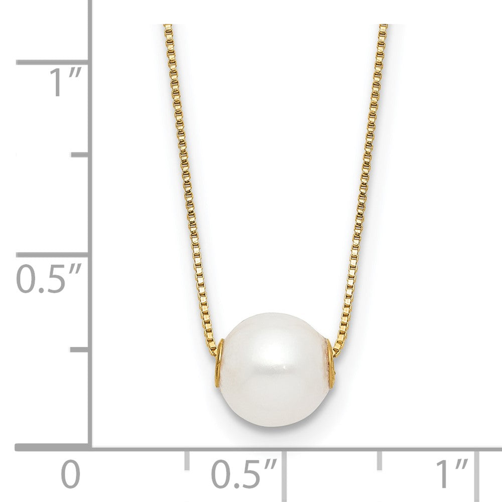 14K Yellow Gold 7-8mm Round White Freshwater Cultured Pearl 18in Necklace