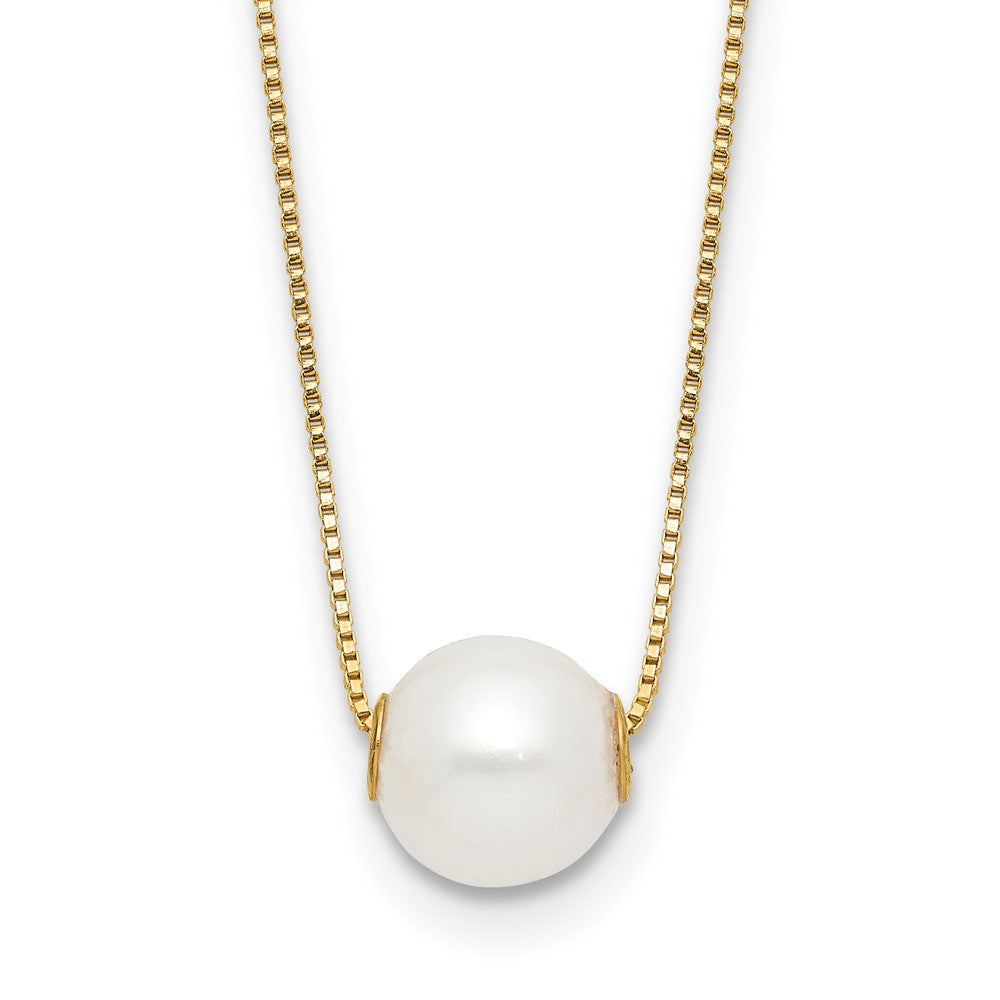 14K Yellow Gold 7-8mm Round White Freshwater Cultured Pearl 18in Necklace