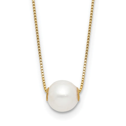 14K Yellow Gold 7-8mm Round White Freshwater Cultured Pearl 18in Necklace