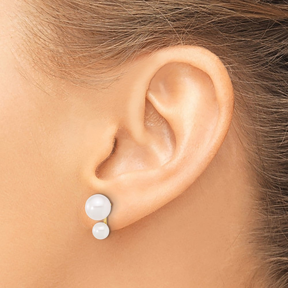 14K Yellow Gold 4-5mm and 6-7mm White Akoya Cultured Pearl Post Earrings
