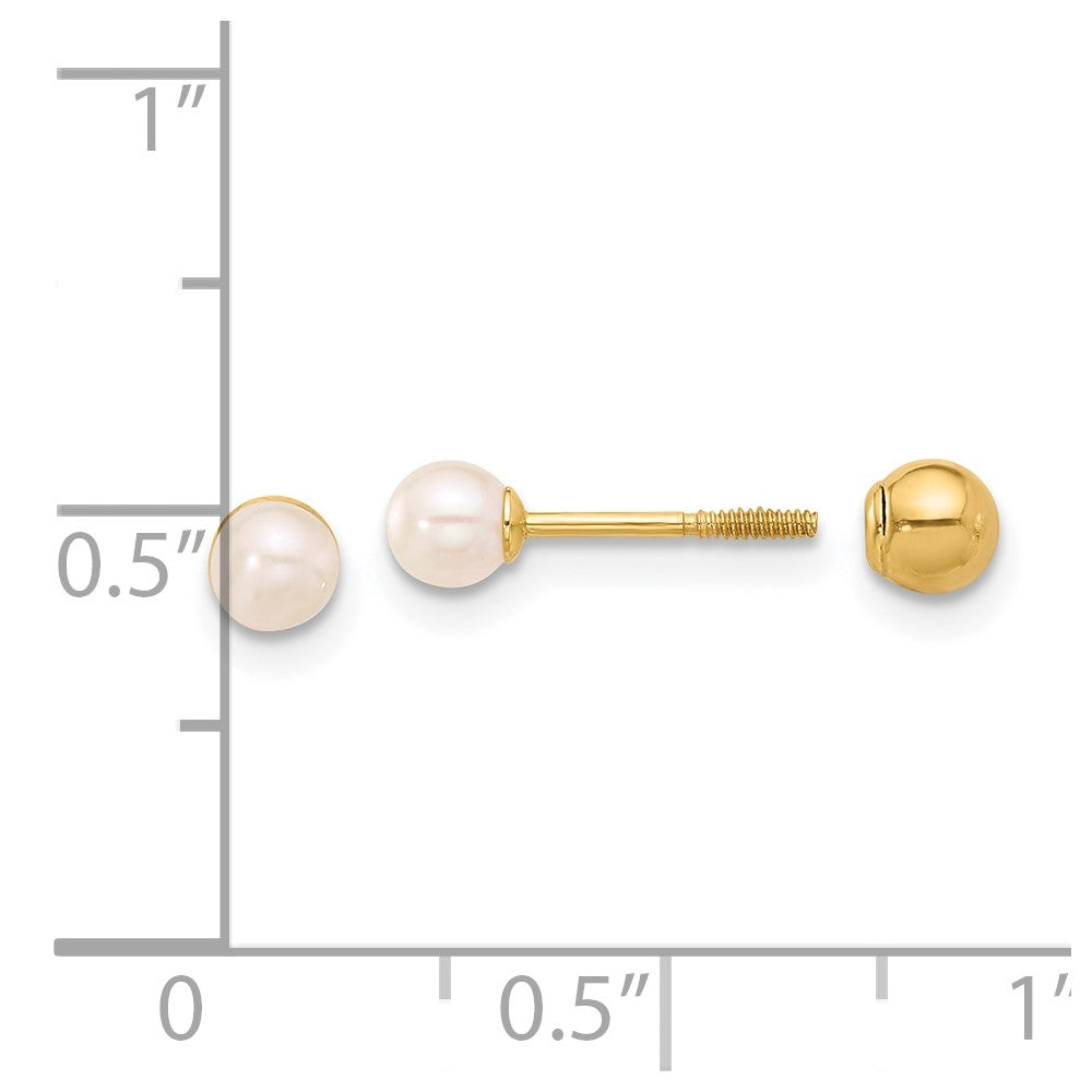 14K Yellow Gold 3-4mm Round Fwc Pearl Front and Back Ball Post Earrings