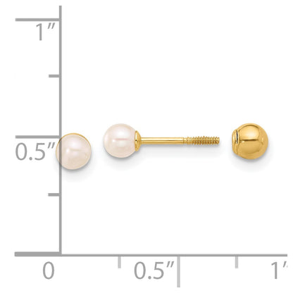 14K Yellow Gold 3-4mm Round Fwc Pearl Front and Back Ball Post Earrings