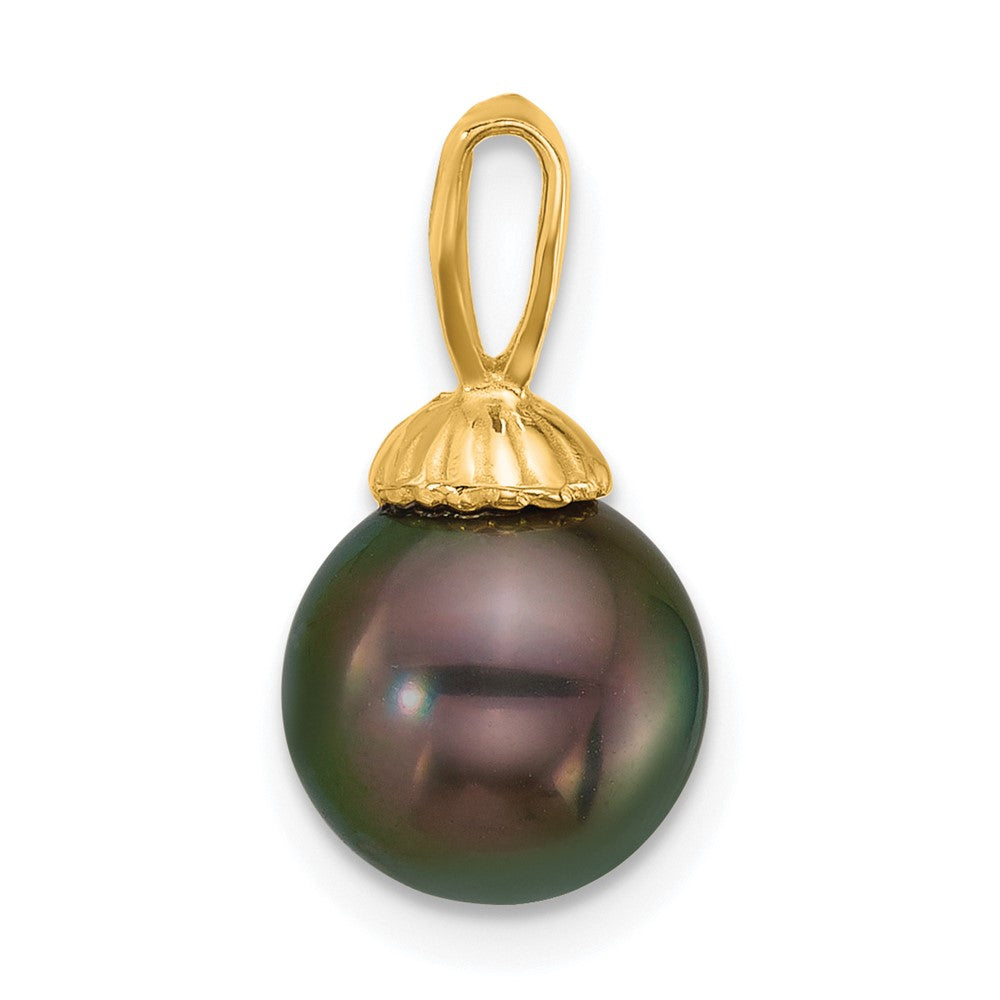14K Yellow Gold 8-9mm Round Blk Tahitian Saltwater Cultured Pearl Pendant
