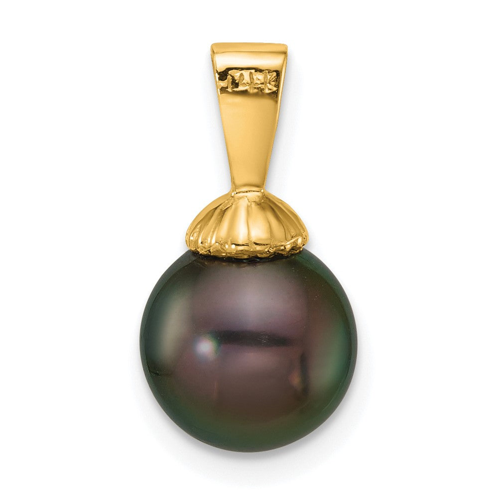 14K Yellow Gold 8-9mm Round Blk Tahitian Saltwater Cultured Pearl Pendant