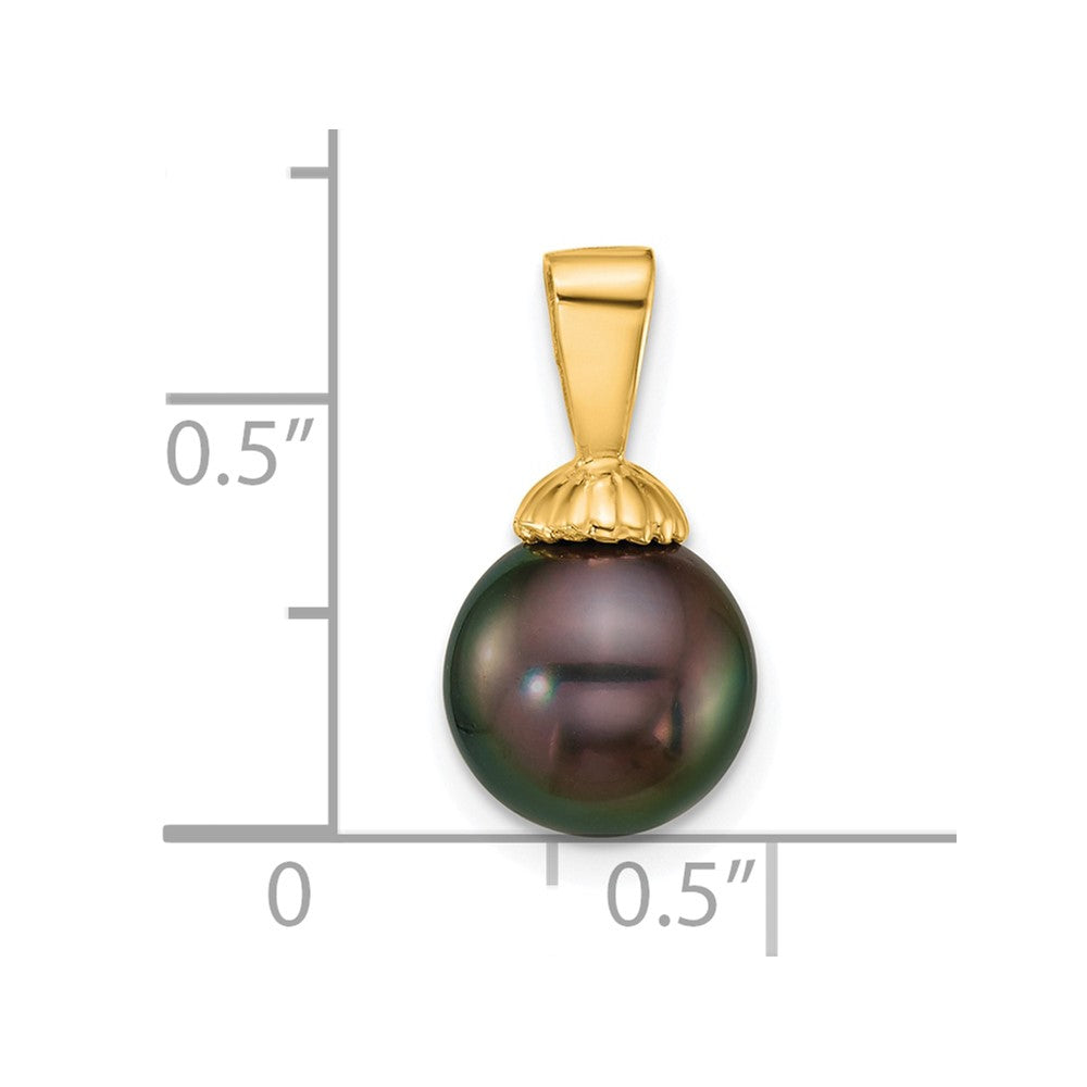 14K Yellow Gold 8-9mm Round Blk Tahitian Saltwater Cultured Pearl Pendant