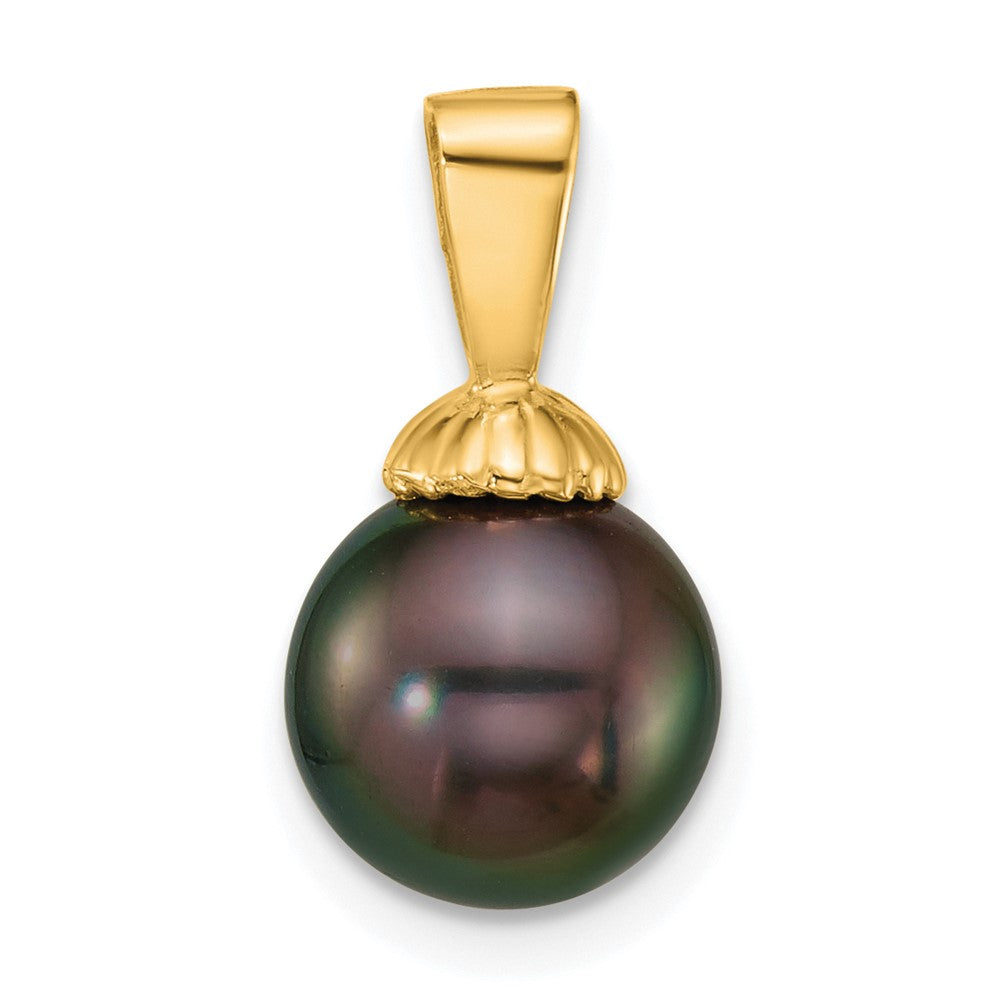 14K Yellow Gold 8-9mm Round Blk Tahitian Saltwater Cultured Pearl Pendant