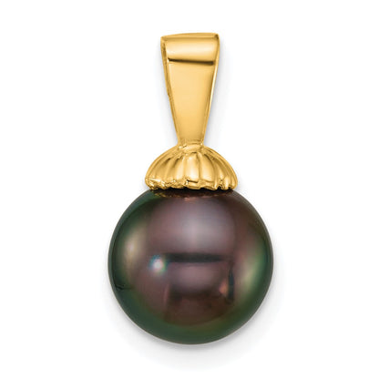 14K Yellow Gold 8-9mm Round Blk Tahitian Saltwater Cultured Pearl Pendant